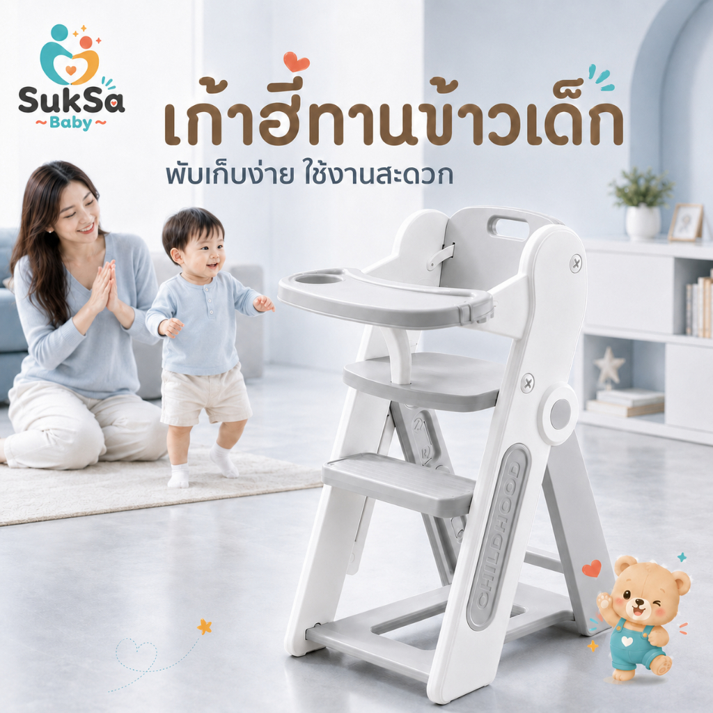 เก้าอี้ทานข้าวเด็ก 2 in 1 บันไดเด็กอเนกประสงค์ พร้อมถาดอาหาร ใช้งานได้หลายแบบ