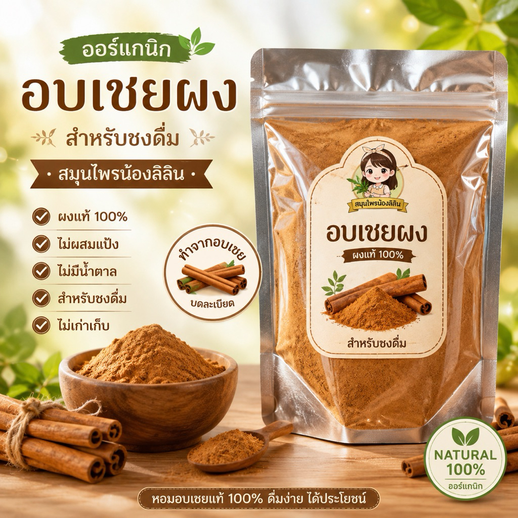 อบเชยผง100% สำหรับชงดื่ม ทำจากอบเชยบดละเอียด