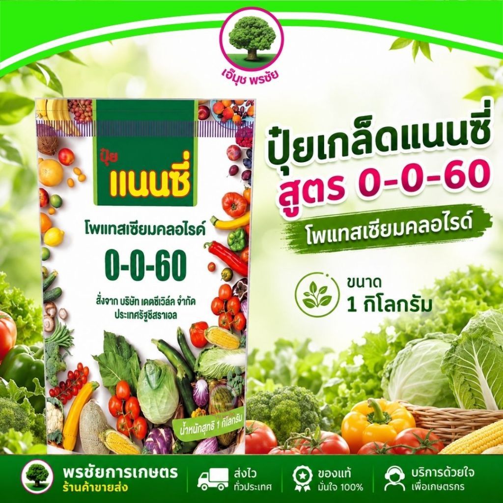 ปุ๋ยเกล็ด แนนซี่ สูตร 0-0-60 สร้างเนื้อ เร่งหวาน น้ำหนักดี ขนาด 1 กก./ถุง