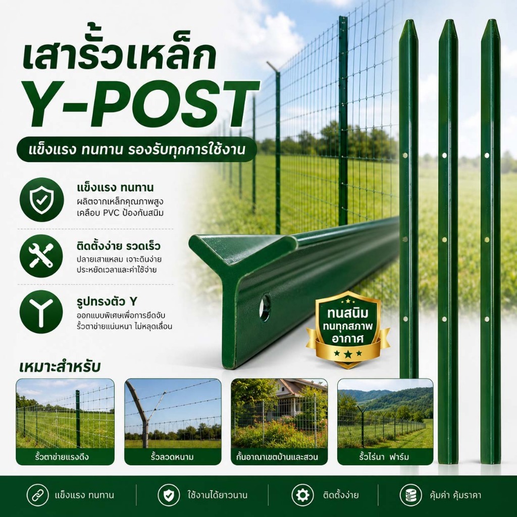 เสารั้ว เสารั้วเหล็ก Y Post เสารั้วเหล็กหนา เสารั้วเหล็กหล่อสามเหลี่ยม รั้วสวน เสารั้วตาข่าย เสาล้อม