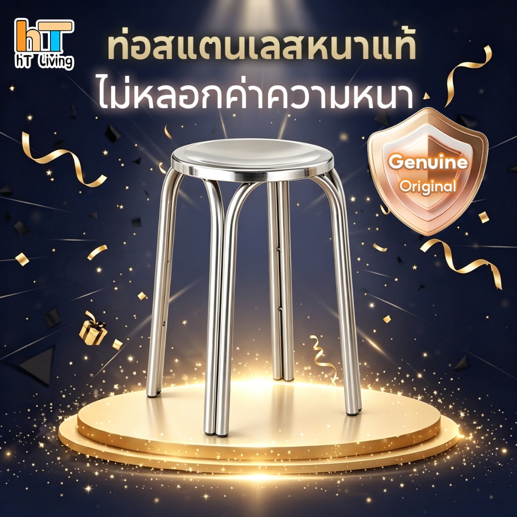 เก้าอี้สแตนเลส เก้าอี้กลม โครงสร้างเสริมหนา เนื้อหนาขึ้น นั่งสบาย ทั้งแบบเตี้ยแบบสูง