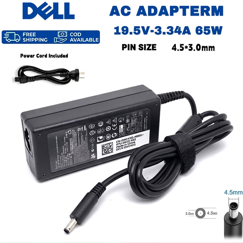 Dell 65W แล็ปท็อป AC Charger 19.5V 3.34A 4.5 × 3.0mm อะแดปเตอร์ไฟสำหรับ Inspiron, XPS 9333 9343, Vostro 12 13 14 ซีรีส์