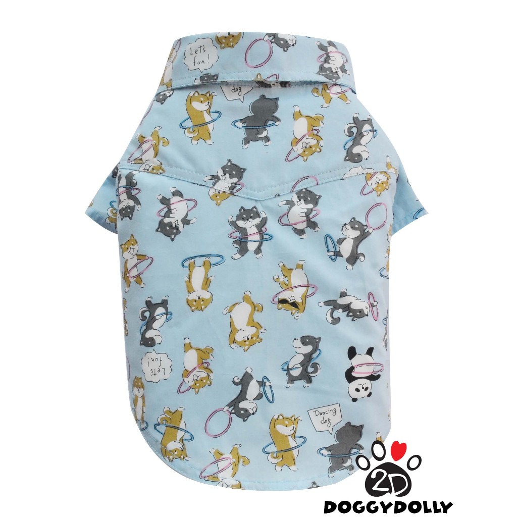 Petcloths -Doggydolly เสื้อผ้าแฟชั่น สัตว์เลี้ยง ชุดหมาแมว เชิ๊ต คอปก สีขาว ลายน้องหมา ไซส์ 1-9 โล S169