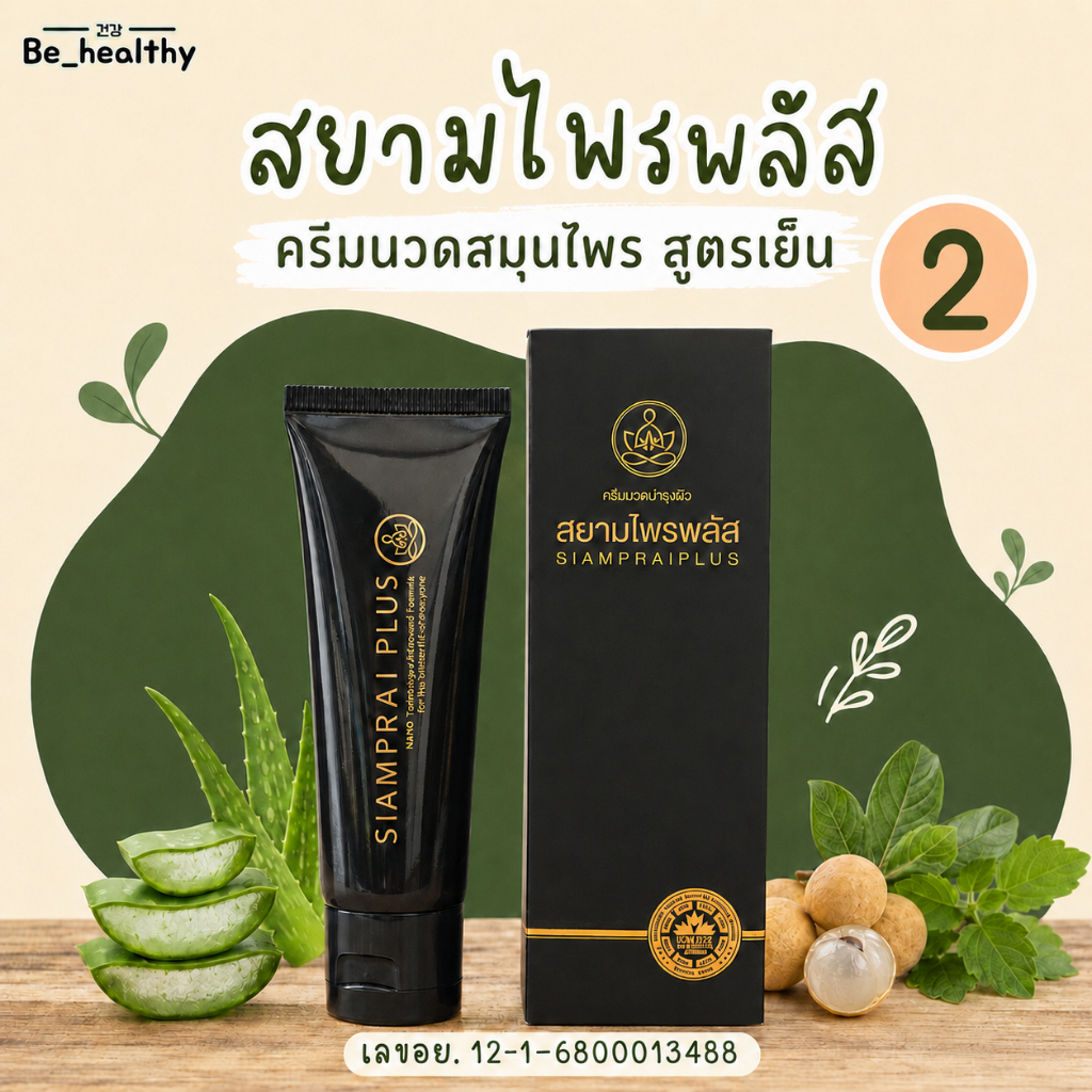 (2 หลอด) ครีมนวดแก้ปวด สยามไพรพลัส SIAMPRAI PLUS แก้ปวดเมื่อย ออฟฟิศซิมโดรม แมลงกัดต่อย สูตรเย็น 45g