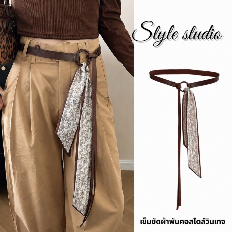 【พร้อมส่ง】Style studio ผ้าพันคอไหมสไตล์เรโทรแบบชาติพันธุ์สำหรับผู้หญิง เครื่องประดับอเนกประสงค์