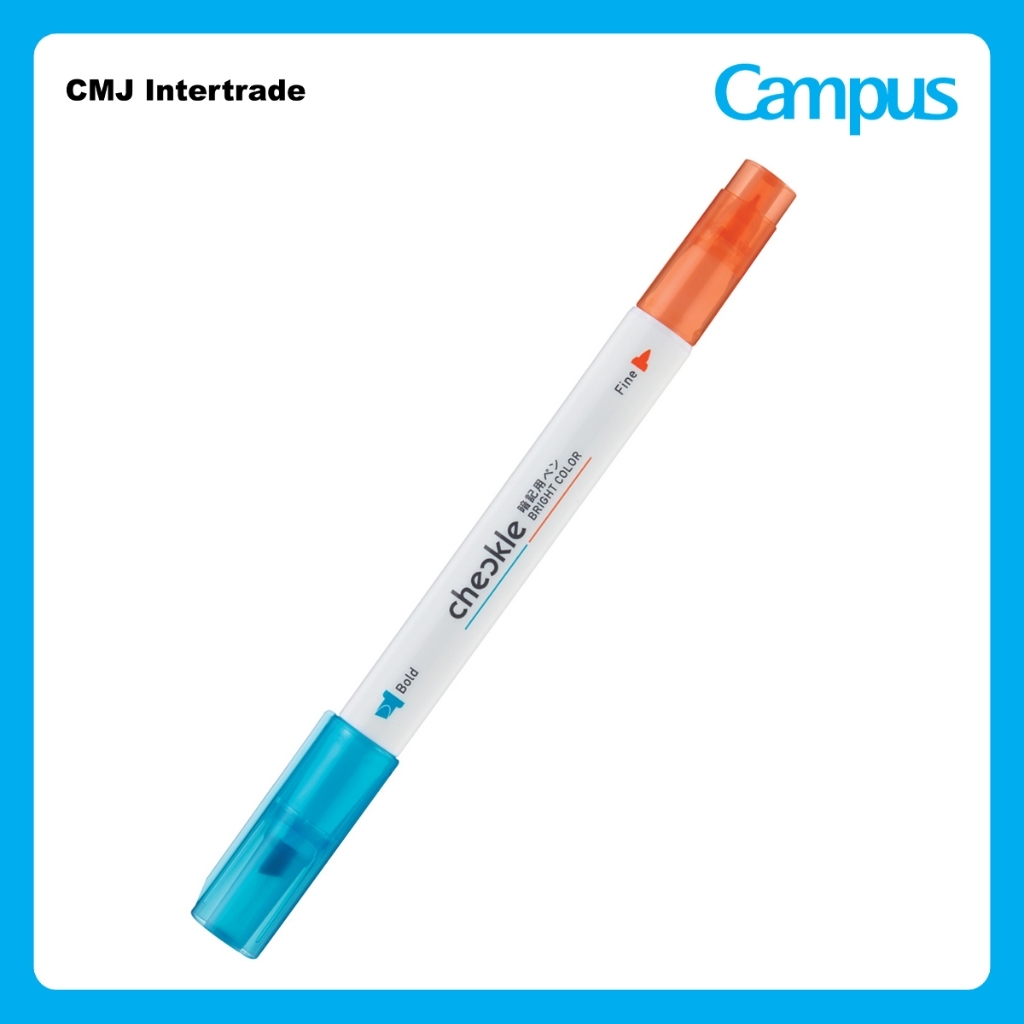 KOKUYO Campus ปากกาไฮไลต์ช่วยจำ Rebrand Checkle bright colour (สีฟ้า-ส้ม) ปากกา 2 หัว หัวไฮไลต์ หัวปากกา