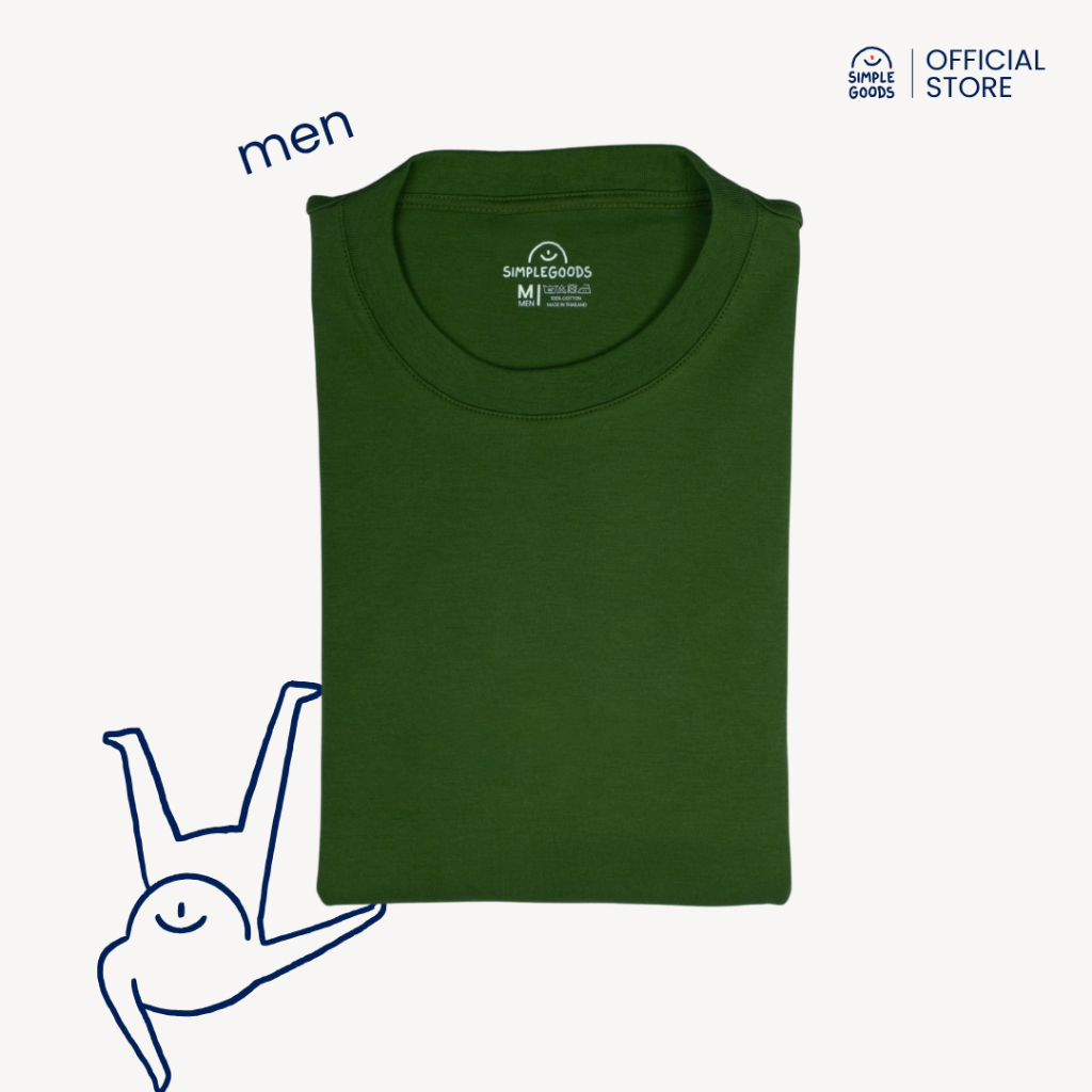 SIMPLEGOODS เสื้อยืดผู้ชายสีเขียว คอตตอน 100% ผ้านุ่มเบาเหมือนไม่ได้ใส่ ด้วยนวัตกรรม Lighthweighty