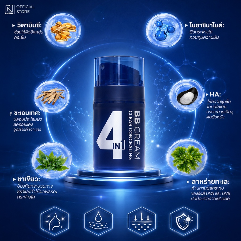 COMBO 2 BBCream RAUMEN 4 IN 1 คอนซีลเลอร์ รองพื้นควบคุมความมัน กันแดด SPF30+ & PA++++ รูปที่ 4