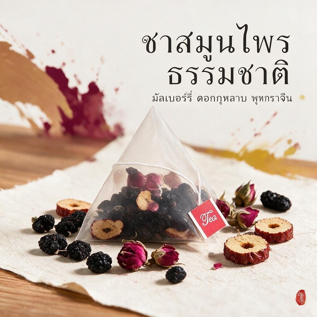 (120 กรัม รวมเป็น 20 ซอง) ชาดอกไม้ผสมแบล็กโกจิ มัลเบอร์รี และกุหลาบ บรรจุแยกซอง ชงง่าย กลิ่นหอม ดื่มได้ทุกวัน