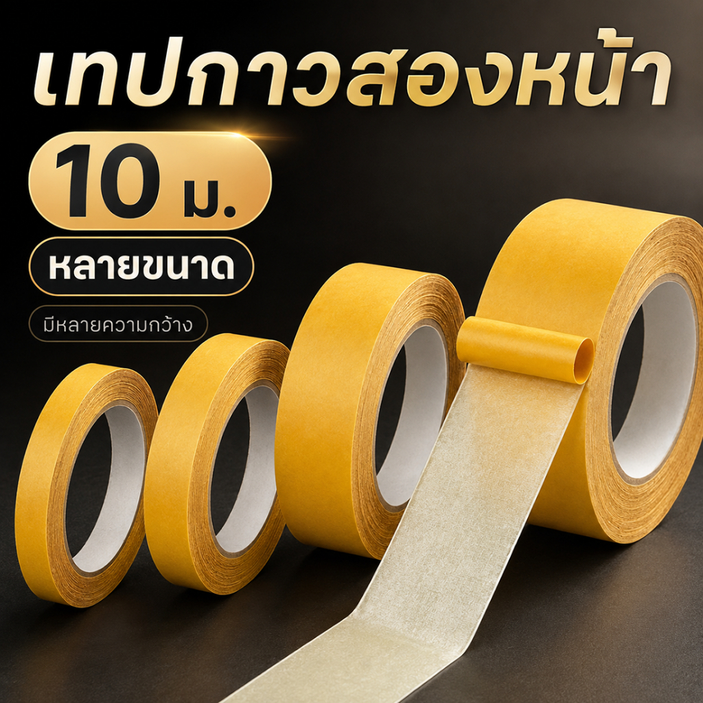 เทปสองหน้าตาข่าย 10เมตร เทปกาวไฟเบอร์แรงยึดสูง กันน้ำ ไม่ทิ้งคราบกาว ใช้งานหนัก ติดแน่น ขนาด 1ซม 2ซม 5ซม