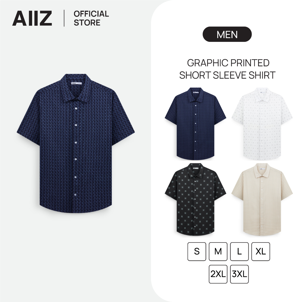 AIIZ เสื้อเชิ้ตแขนสั้นลายพิมพ์กราฟิก AIIZ Men's Graphic Printed Short Sleeve Shirt