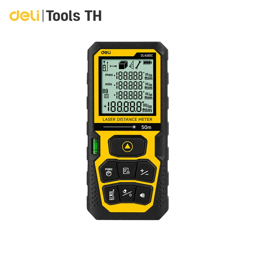 Deli เครื่องวัดระยะเลเซอร์ วัดระยะ 0.5-50ม ขนาดพกพา รองรับหน่วย m/ft/in/ft+in Laser Rangefinders