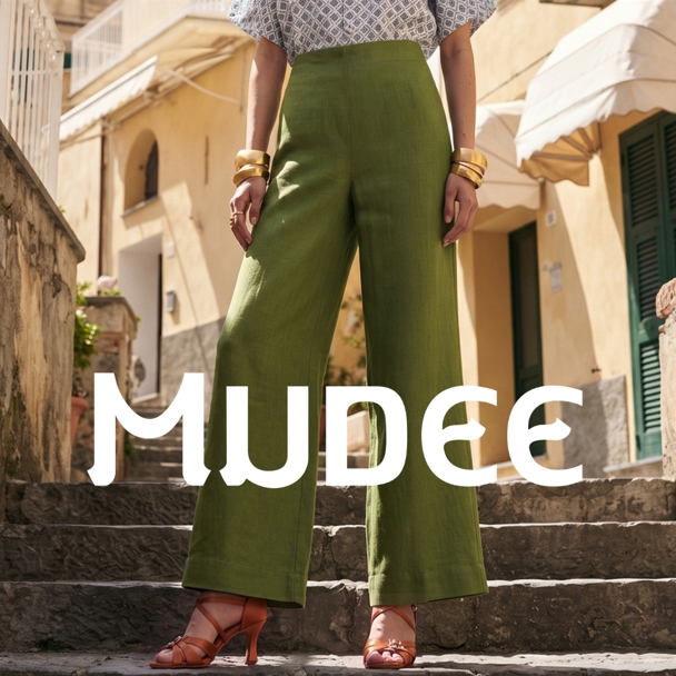 กางเกงขายาวเอวยางยืดด้านหลัง ผ้าลินิน 100%   Stretched Back Wide-Leg Long Pants