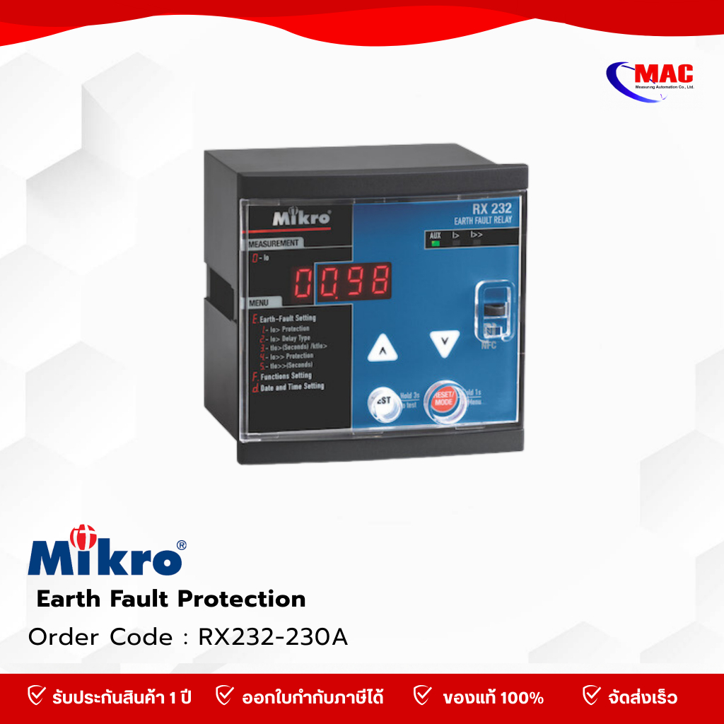 Mikro เอิร์ธฟอร์ท Earth Fault Protection รุ่น RX232-230A  อุปกรณ์ป้องกันไฟรั่ว ไฟลัดวงจร