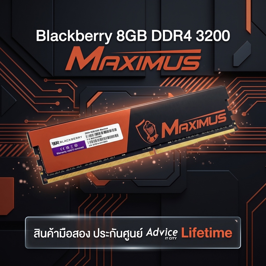 [มือสอง] แรมพีซี RAM Blackberry MAXIMUS 8GB DDR4 Bus 3200 ประกันศูนย์ Advice Lifetime