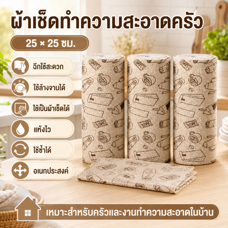 ผ้าทำความสะอาดในครัว ผ้าไมโครไฟเบอร์ 25*25cm ฉีกได้ ผ้าเช็ดจาน ผ้าขี้ริ้ว แห้งไว ใช้ซ้ําได้ เช็ดครัวเช็ดบ้าน อเนกประสงค์