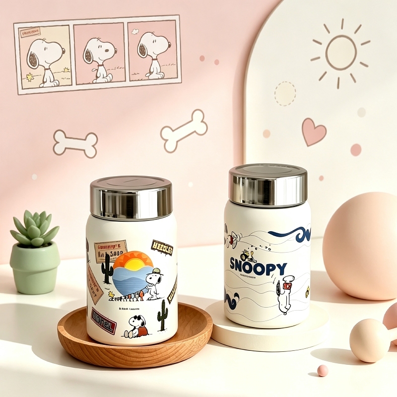 ข้างในเป็นเซรามิก Snoopy แก้วกาแฟ สแตนเลส แก้วเก็บความเย็น เก็บได้ทั้งความร้อน 280ml สินค้าพร้อมส่ง