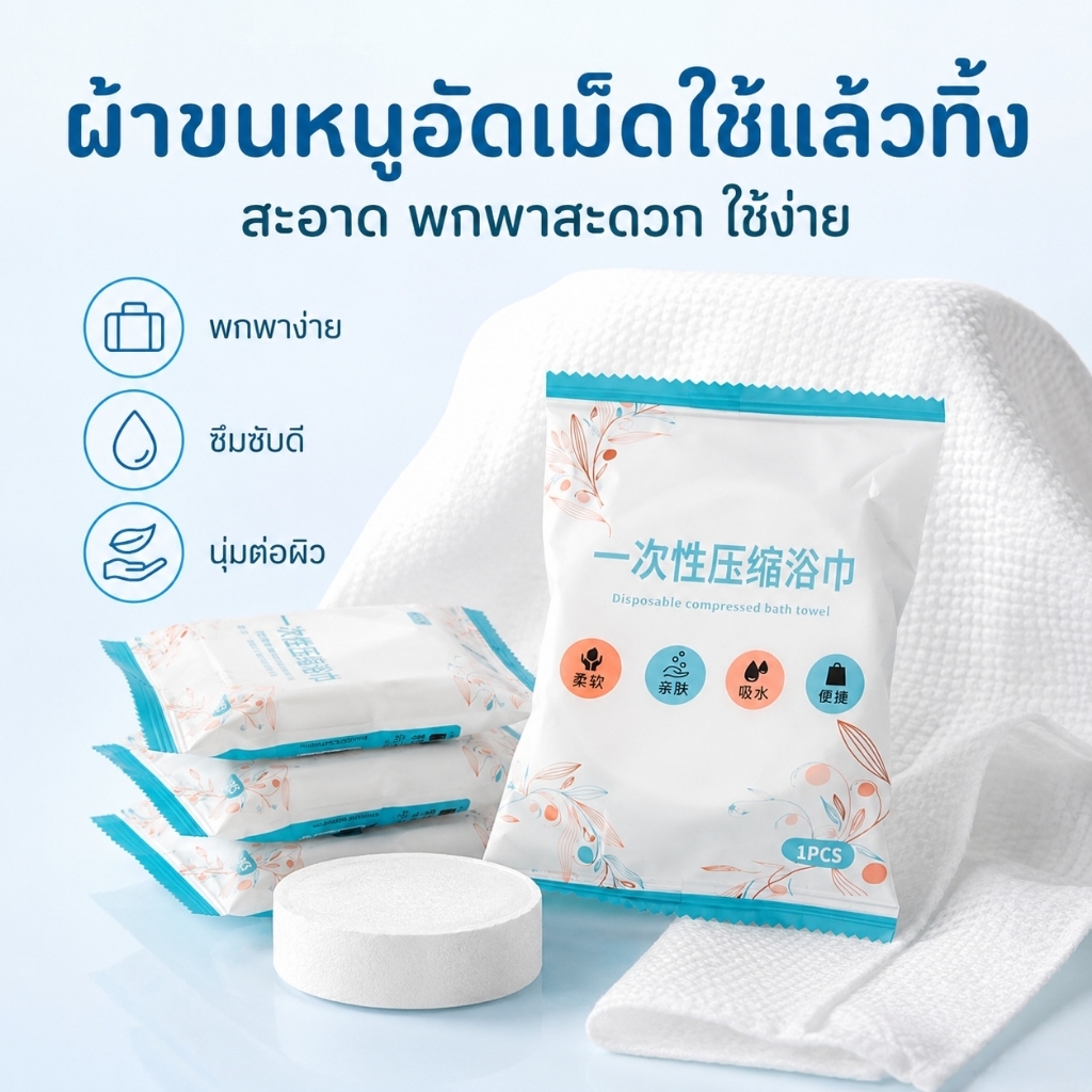 ผ้าขนหนูอัดเม็ดผืนใหญ่ 70x140cm ผ้าเช็ดตัวแบบใช้แล้วทิ้งแบบพกพา ใช้ในการเดินทาง