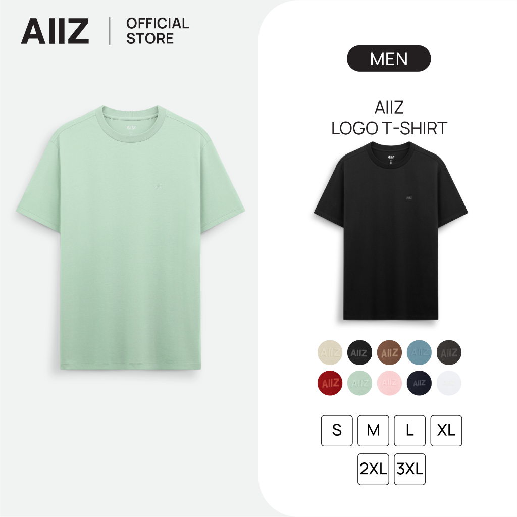 AIIZ เสื้อยืดสีพื้นคอกลม โลโก้ AIIZ ผ้าคอตตอน AIIZ Men's AIIZ Logo T-Shirt Cotton