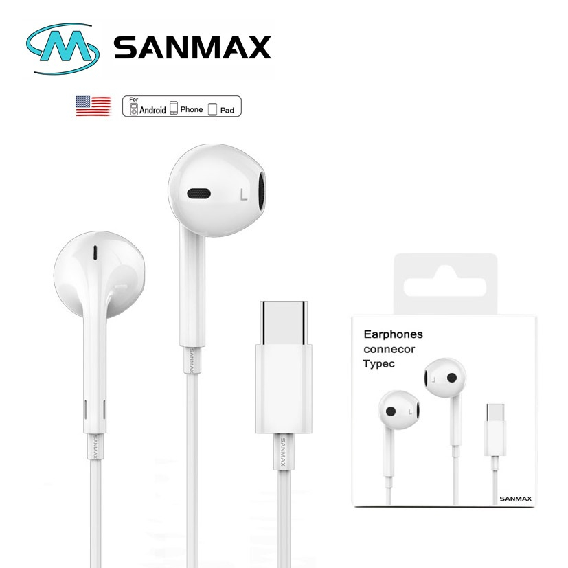 sanmax หูฟัง Typec i17 เสียงดี เบสหนักแน่น พร้อมไมโครโฟน สำหรับ i15 i16 i17 pad tab ios Android รับประกัน1ปี