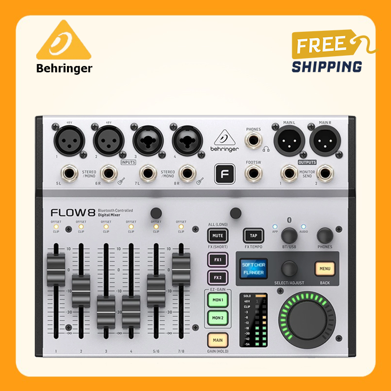 คอนโซลผสมดิจิตอล Behringer Flow 8 พร้อมเสียงบลูทูธและการควบคุมแอป
