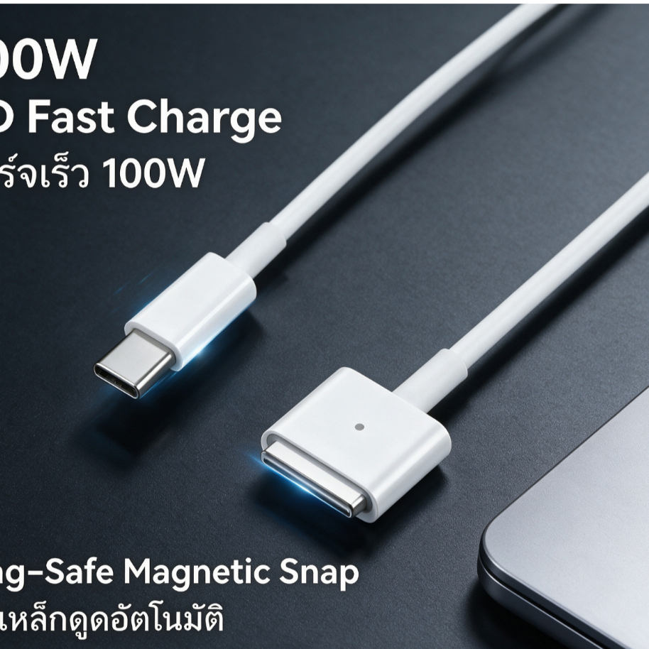 สายชาร์จ Type-C to MagSafe 1/2 สำหรับ MacBook Air และ MacBook Pro รองรับ PD ชาร์จเร็ว อะแดปเตอร์หัวต