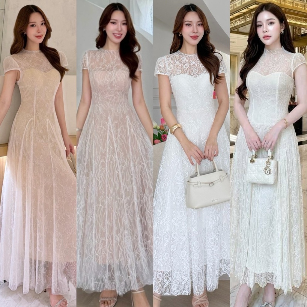 🚩ร้านโค้ดคุ้ม🚩 Abigail เดรสลูกไม้ มีซับใน ทรงสวย ลุกคุณหนู ใส่ออกงาน ดินเนอร์ งานแต่ง ออกเดท งานบวช แฟนนาค