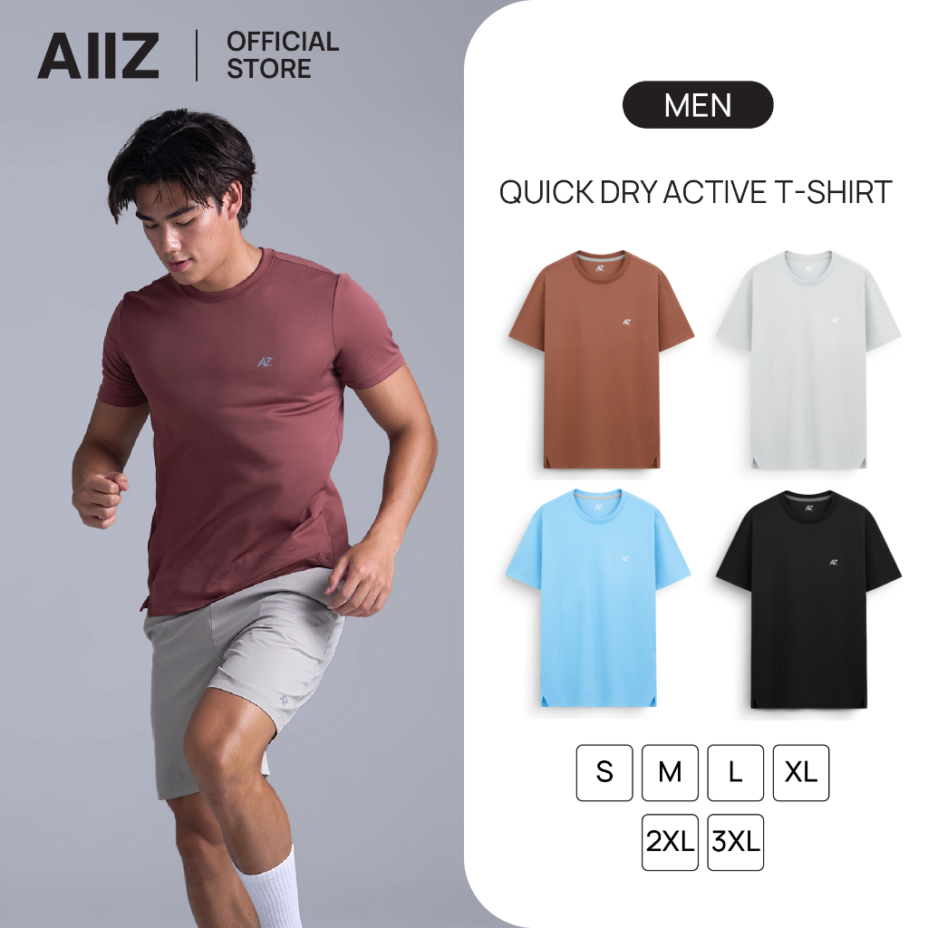 AIIZ เสื้อยืดแอคทีฟผู้ชายคอกลม