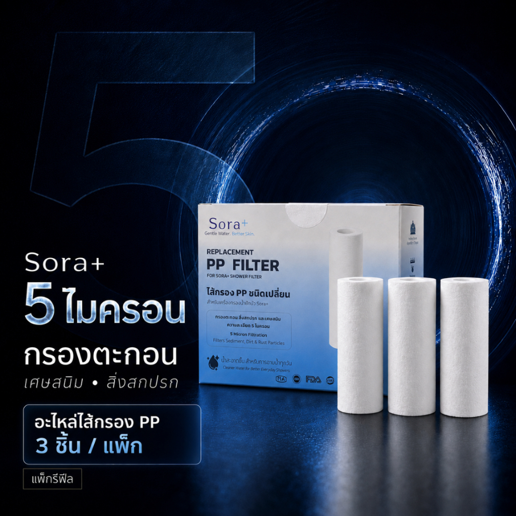 [อะไหล่ไส้กรอง 3 ชิ้น] สำหรับกรอง Sora+ Shower Filter 5 ไมครอน กรองเศษสนิม ตะกอน สิ่งสกปรก
