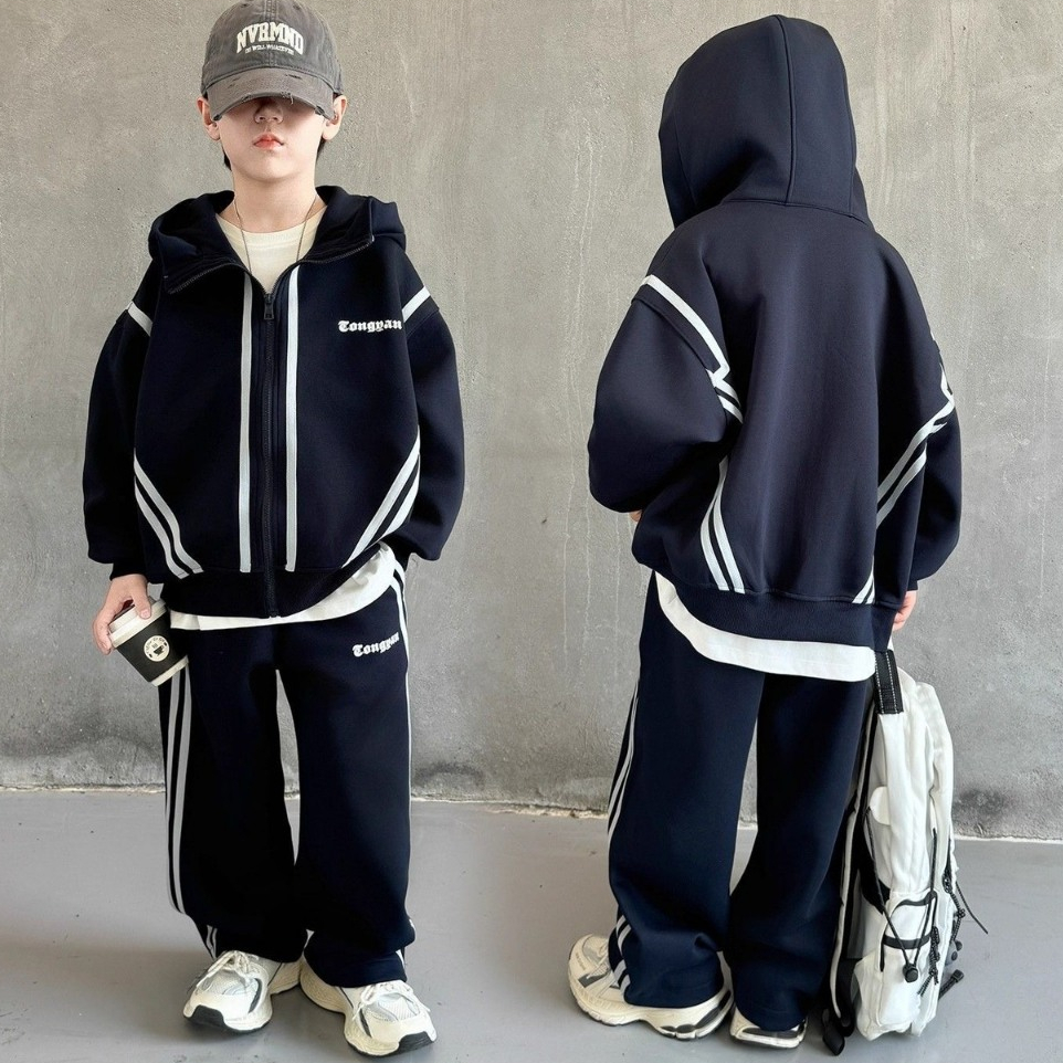 ML-781 ชุดเซตเด็กผู้ชาย 2 ชิ้น ผ้าเกรดพรีเมียม เสื้อฮู้ดแขนยาว+กางเกงขายาว สไตล์เกาหลี พร้อมส่ง