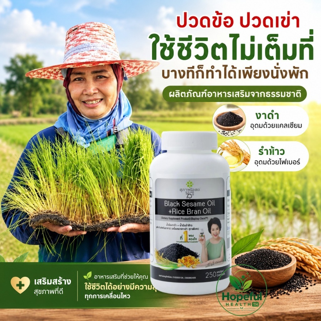 สุภาพโอสถ น้ำมันงาดำรำข้าว 250 แคปซูล Black Sesame Rice Bran Oil น้ำมันงาดำ น้ำมันรำข้าว ช่วยดูแลสุขภาพกระดูกและข้อ
