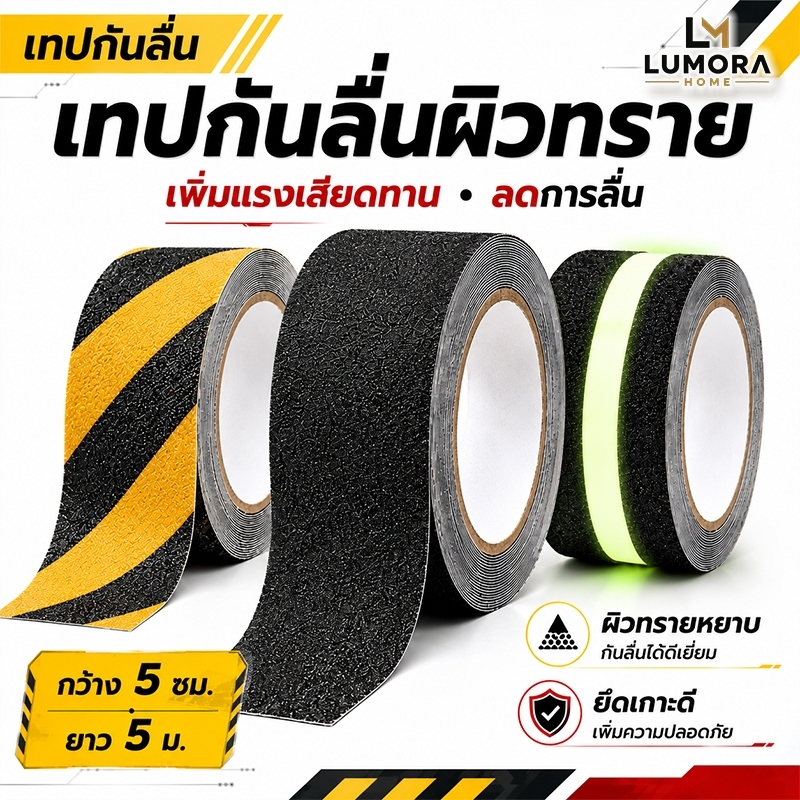 เทปกันลื่นผิวทราย 5ซม.x5ม. เทปกันลื่นบันได แถบกันลื่น พื้นหยาบ กาวในตัว กันลื่นพื้น ห้องน้ำ โรงงาน ทางลาด