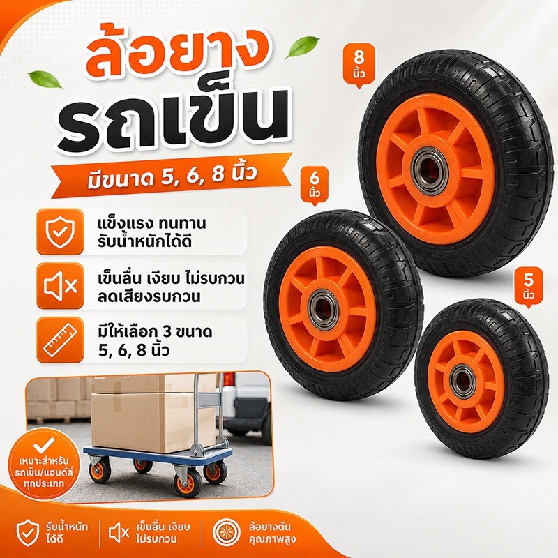 ล้อยาง ล้อเติมลม ล้อรถเข็น 5/6/8 นิ้ว ล้อยางตัน ลูกล้อ ไม่มียางใน ไม่ต้องสูบลม กันกระแทก ล้อยางตัน ดอกยางหนา พร้อมส่งข้อ
