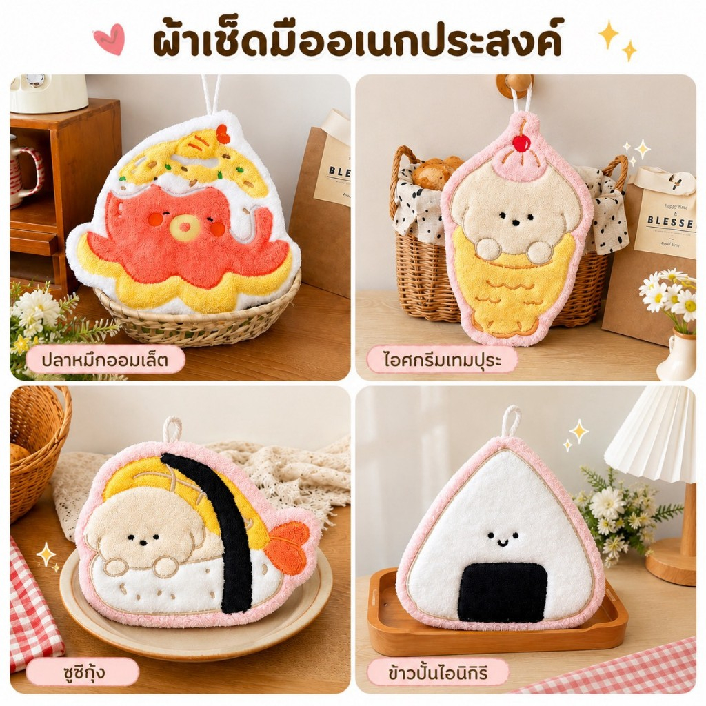 ส่งจากไทย🍣 ผ้าเช็ดมือ Foodie Friends ผ้าขนหนูอเนกประสงค์ ตกแต่งบ้าน ซับน้ำ แขวนไว้ในห้องน้ำ ห้องครัว น่ารัก 43040