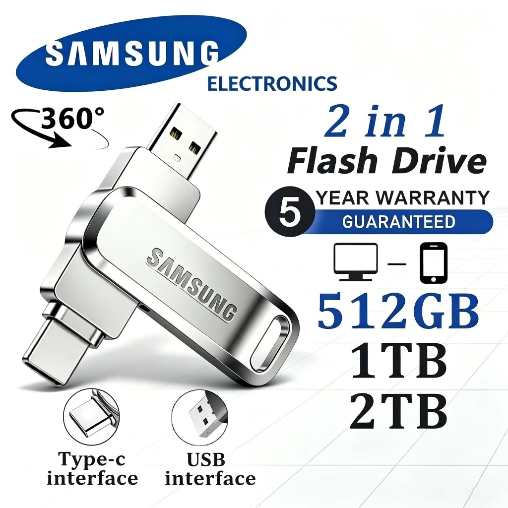Samsung U Disk 2TB USB3.0 Type-c 2 in 1กันน้ํา ความเร็วสูง แฟลชไดรฟ์ แฟลชไดรฟ์โลหะ flashdrive Pendri