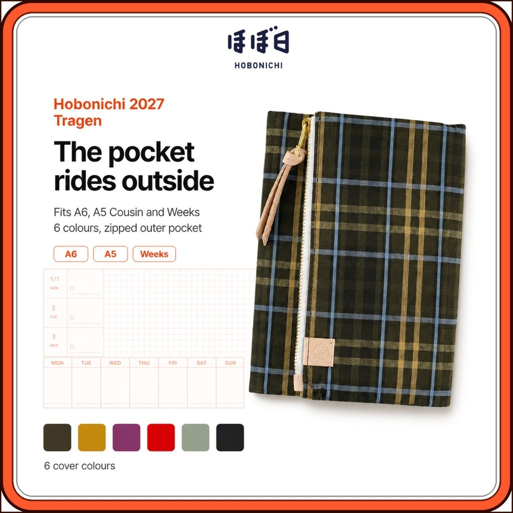 Hobonichi Techo 2027 Tragen Planner Cover A6 Original A5 Cousin Weeks