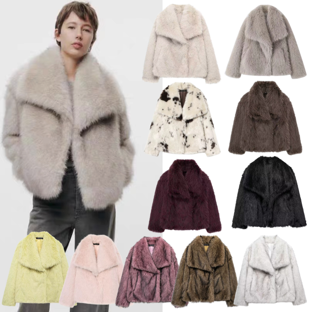 พร้อมส่ง15 สี เสื้อโค้ทกันหนาวขนเฟอร์ ดูสวยแพง ทรงoversize (T005)