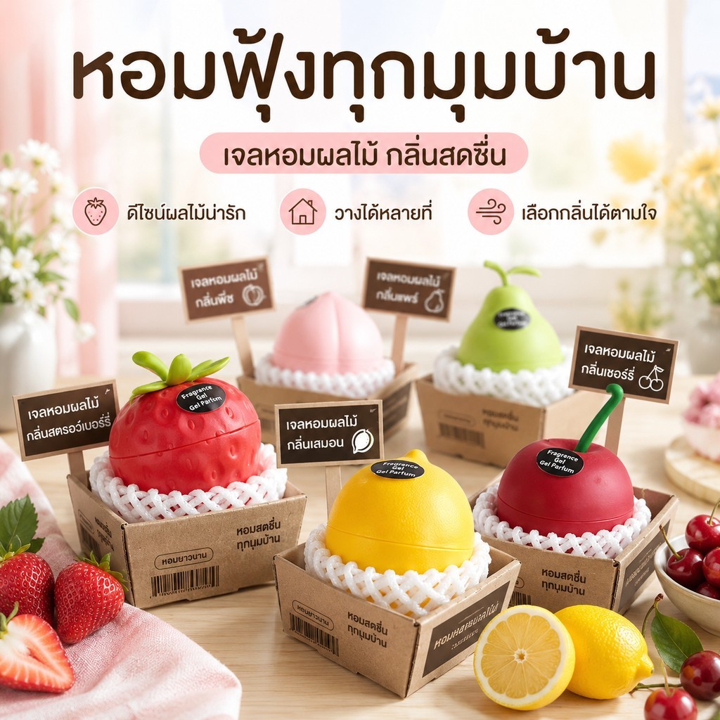 เจลหอมผลไม้ กลิ่นหอมติดทนนาน เจลหอมปรัปอากาศ Fruit-scented 120g ดับกลิ่นห้องน้ำ ผลไม้น่ารัก