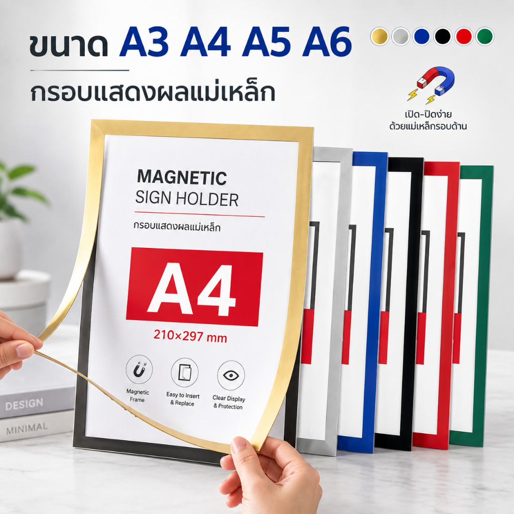 กรอบแม่เหล็กขนาด A4/A5/A6 ติดผนังสำนักงาน ไม่ต้องเจาะรู ทำจากพีวีซีกันน้ำ เปลี่ยนรูปได้สะดวก