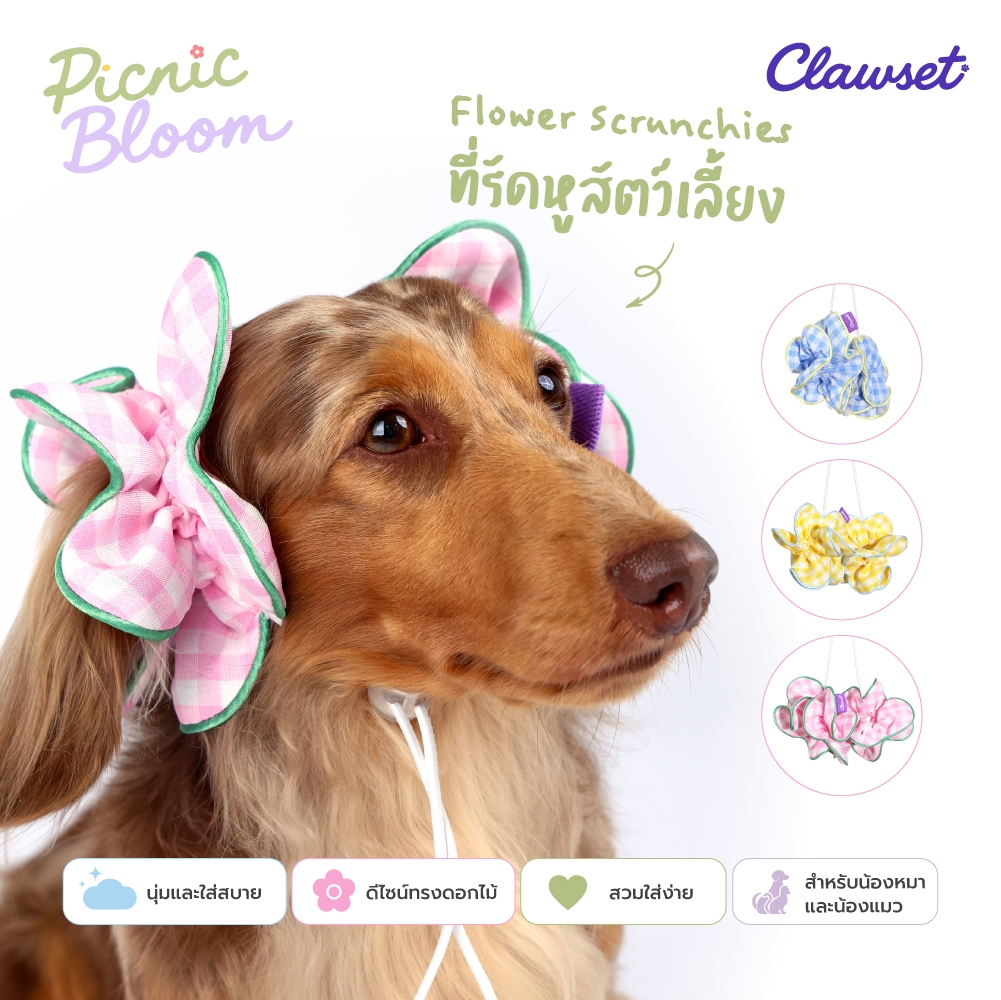 ยางรัดหูสำหรับสัตว์เลี้ยง Flower Scrunchies - Picnic Bloom Collection