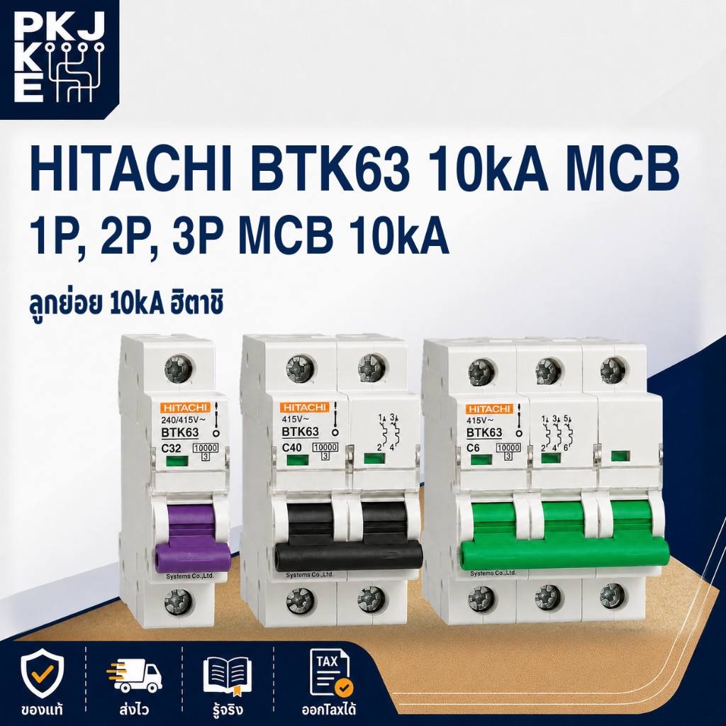 MCB 10kA ลูกย่อย ลูกเซอร์กิต Hitachi BTK63 1P 2P 3P เบรกเกอร์ 10kA