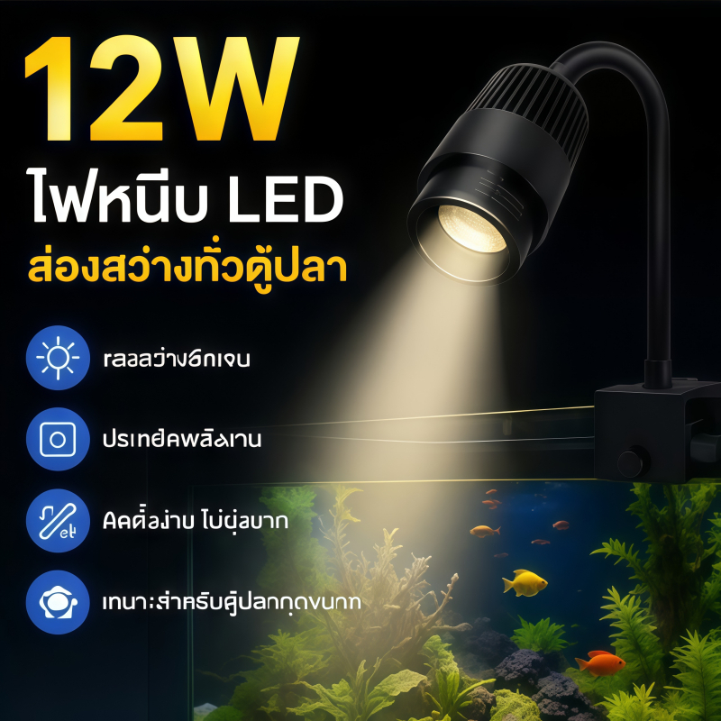 โคมไฟตู้ปลา LED ไฟเลี้ยงตู้ปลา ซูมได้ กันน้ํา สําหรับตกแต่งตู้ปลา การหมุน 360° การหรี่แสง