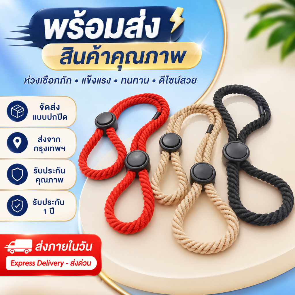 สินค้าใหม่ 2026 SM กุญแจมือเชือกฝ้ายแบบปรับได้ พร้อมหัวเข็มขัดที่ใช้งานสะดวก