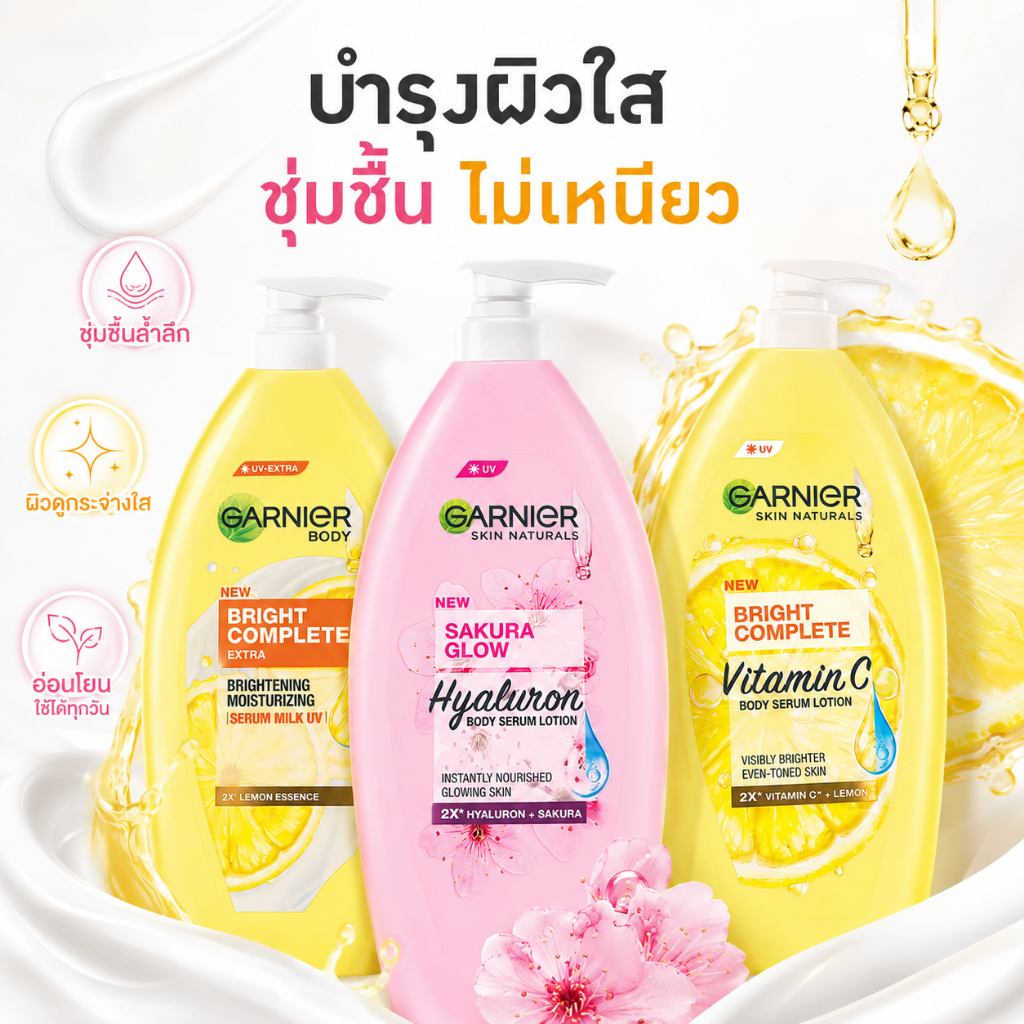โลชั่นเซรั่มสำหรับผิวกาย โปร 2 ขวด เลือก 3 สูตร ชุ่มชื้น ไม่หนักผิว พร้อมดูแลผิวให้ดูสดใสและเรียบเนียน