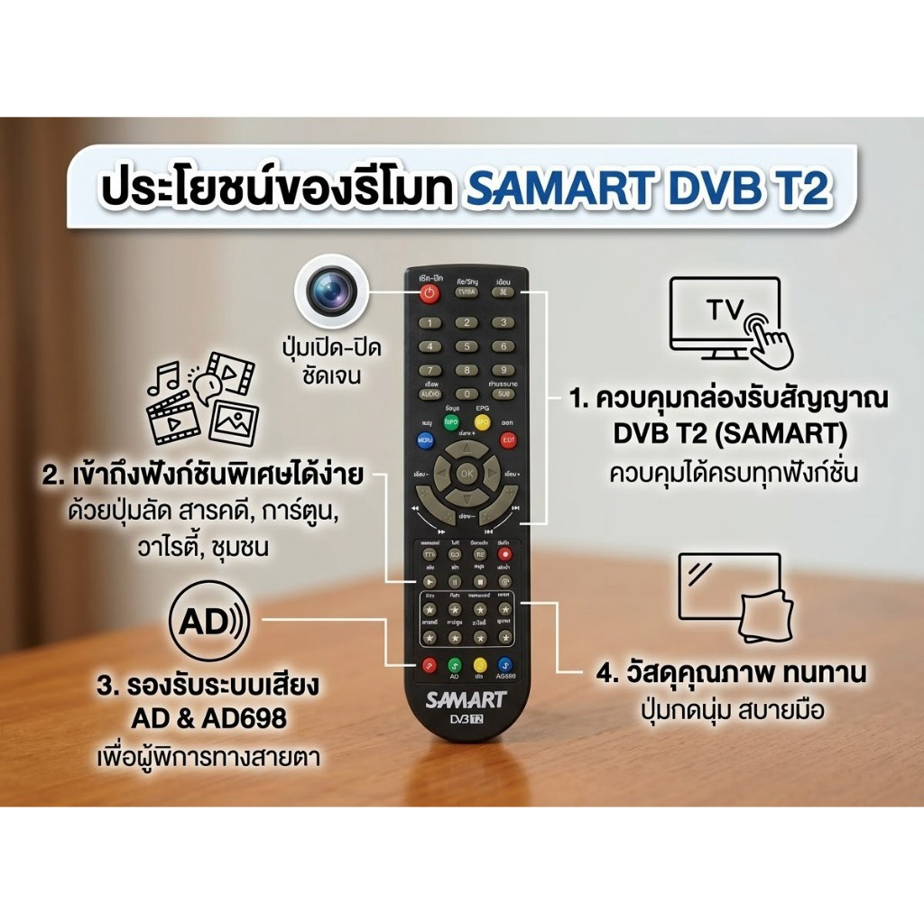รีโมท SAMART DVB T2 ใช้กับกล่อง Samart เท่านั้น
