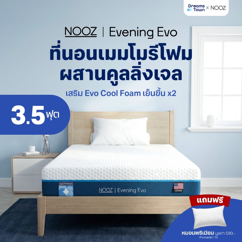 NOOZ ที่นอนเมมโมรี่โฟม Cool Gel Memory Foam ช่วยระบายความร้อนจากร่างกาย หนา 7 นิ้ว ขนาด 3.5 ฟุต รุ่น Evening Evo