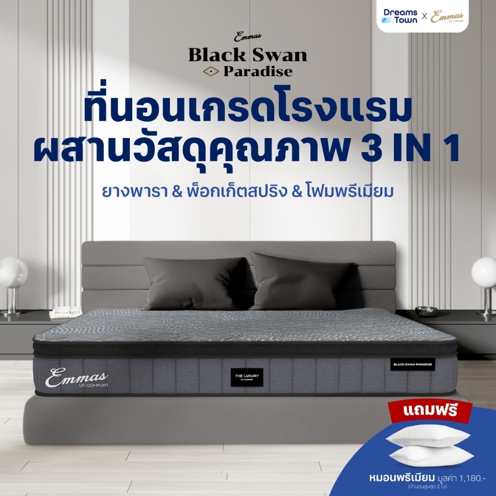 Emmas ที่นอนยางพารา 3in1 ทำจาก ยางพารา พ็อกเก็ตสปริง เมมโมรี่โฟม ได้ความรู้สึก นุ่ม เด้ง รุ่น Black 
