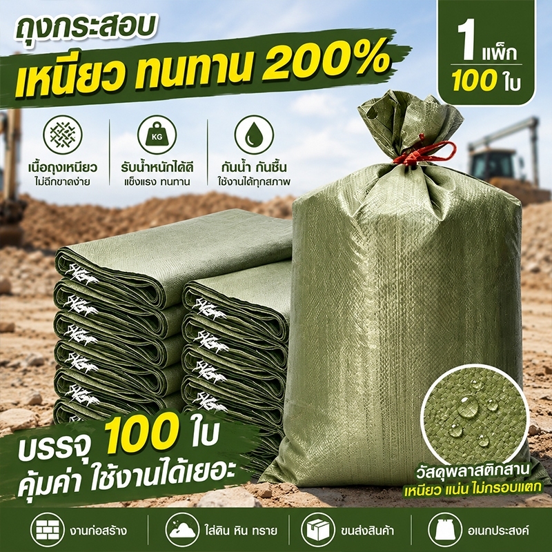 แพ็จ 100 ชิ้น กระสอบใหม่ กระสอบปุ๋ย กระสอบสาน หนาใส่ได้เยอะ แข็งแรงทนทาน 100*120cm กระสอบพลาสติก รับน้ำหนัก150KG
