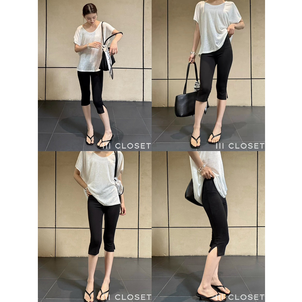 กางเกงคาปรี 4 ส่วน lll Freesize lll RAYON005 ผ่าข้างปลายขา เอวสม็อก ทรงเข้ารูป เก็บทรงสวย เนื้อผ้าเรยอน ยืดนิ่ม ใส่สบาย