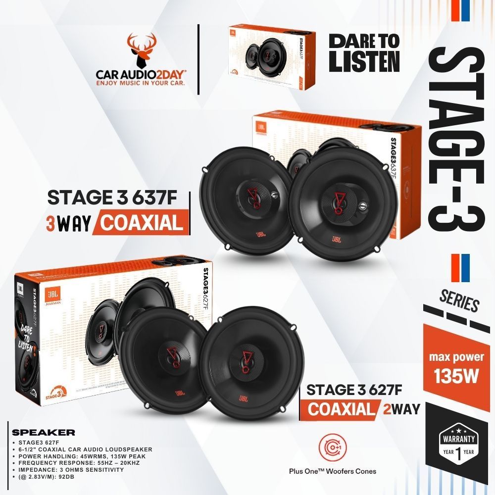 [ลำโพง JBL ของแท้100%] JBL STAGE3-637F ลำโพงแกนร่วมติดรถยนต์ coaxial 6.5นิ้ว 225watts